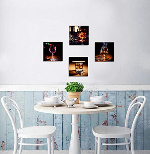Kitchen Decorations Coffee Decor Wine Cup Cigar Pictures Canvas Art Home Decor Framed Art Ready To Hang - 4 Panels Modern Artwork For Walls Painting Canvas Pictures For Dining Room Kitchen Wall Decor #TOP2