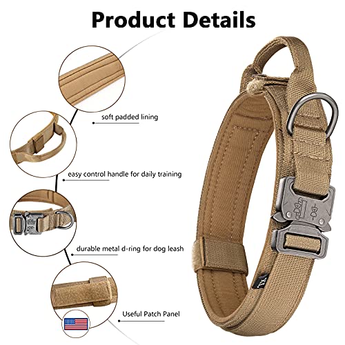 Image of Tactical Dog Collar,Adjustable Military Training Nylon Dog Collar with Control Handle for Medium and Large Dogs,with Patches and AirTags Case (XL, Brown)