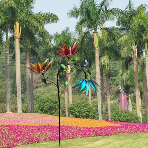 Molino de viento al aire libre con tutor de metal resistente para decoración de césped 3