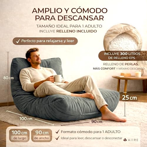 Miniatura 2 de Aiire Puff Salon De Lujo Xxl - Sofa Puf Gigante Moderno De Diseño - Modelos De Puffs O Bean Bag Chair Grandes Con Relleno Incluido Para Adultos O Decoracion Habitacion Juvenil Gris Oscuro