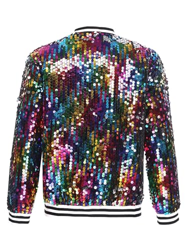 FEESHOW Kids Girls Shiny Sequins Baseball Jacket Long Sleeve Zipper Bomber Jacket for Hip Hop Jazz Disco Party Dancewear4