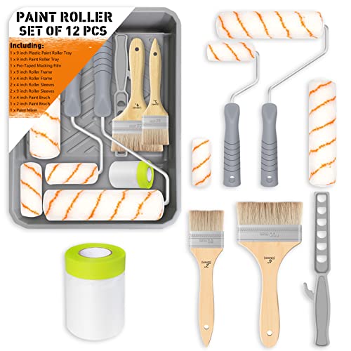 Paint Roller Set,Paint Rollers Pads Tray Brush Sleeves Supplies for