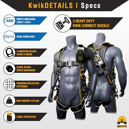 Image of KwikSafety - Charlotte, NC - SUPERCELL Safety Harness [3 D-RINGS] Full Body Safety Harness Fall Protection Kit ANSI OSHA