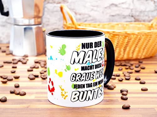Nur der Maler macht diese graue Welt bunter Tasse Becher Geschenke Geburtstag Geschenkidee Zubehör Spruch Mann Meister Prüfung Lackierer Malermeister Kaffeetasse Kaffeebecher Geselle Azubi