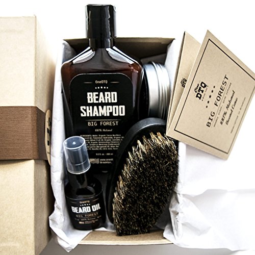 Big Forest Beard Treatment Kit - Shampoo 9 oz, Oil 1 oz, Balm 2 oz, Brush - Wood Scent - 100% Natural and Organic Growth Care Products in Premium Gift Box - Image 2