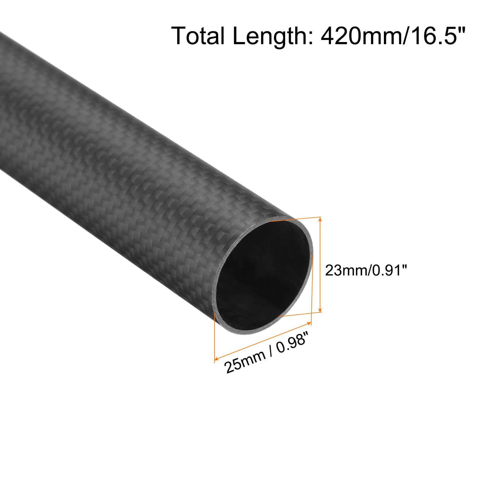 QUARKZMAN 1Pcs Tube En Fibre De Carbone 23 X 25 X 420Mm Surface Mate Rod 3K Enroulé Naturel Carbone Tubage Rond Pour Avion Rc Multicoptère Quadcoptère