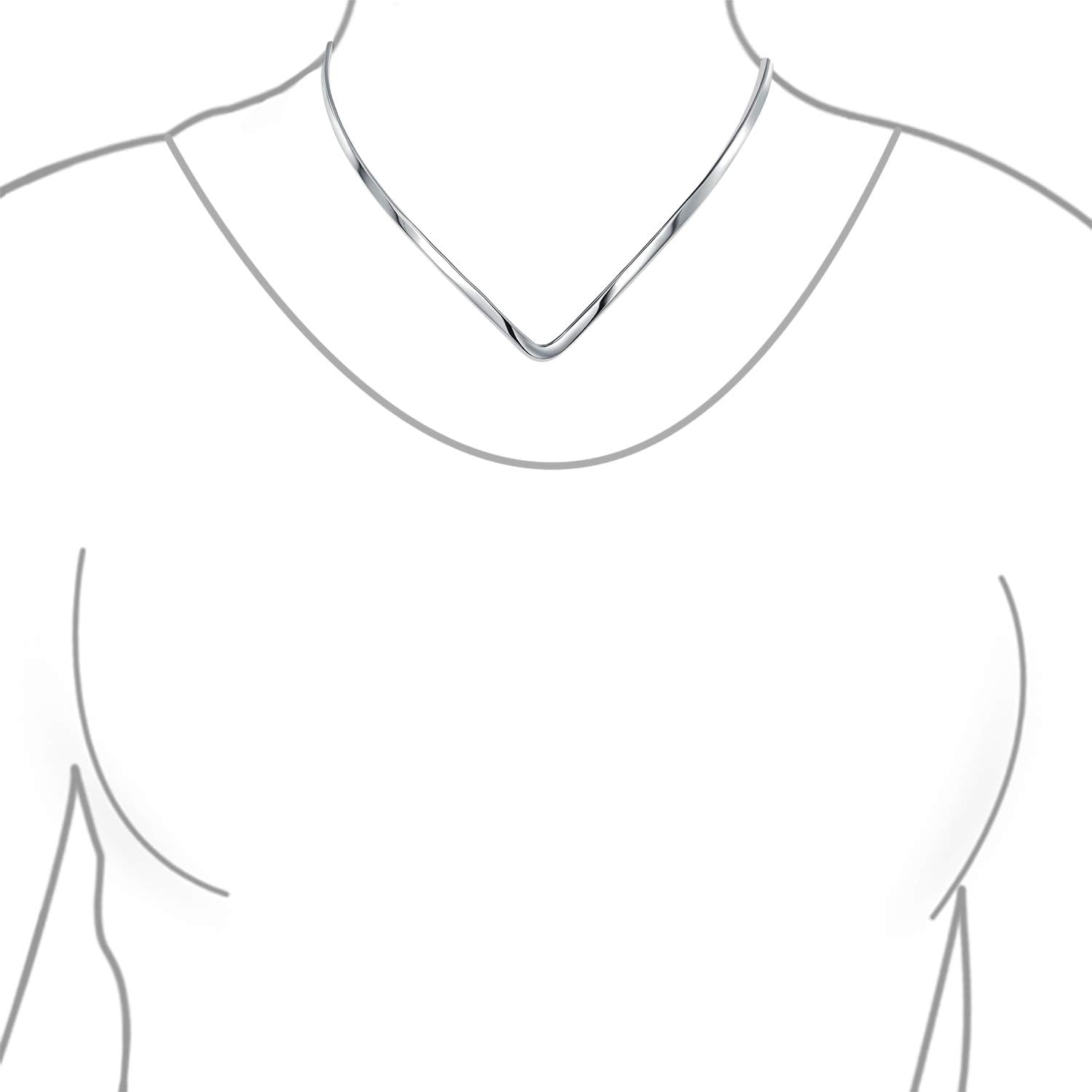 Bling Jewelry Basic Simple Plain Thin Slider Choker V Shape Collar Statement Necklace For Women .925 Silver Sterling Add Pendant 2 3MM - Image 2