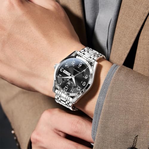 Image of OLEVS Mens Watches Business Large Numer Easy to Read Quartz Watch Stainless Steel Waterproof Luminous Date Casual Male Watch