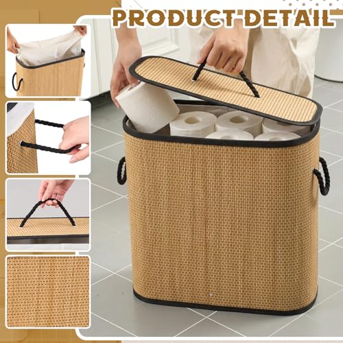 Leinuosen Bamboo Toilet Paper Storage Basket with Lid, Walnut, Stylish by Leinuosen - Used condition - Image 2