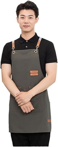 Delantal de chef de lona, delantal de espalda cruzada para hombres y mujeres con correas ajustables y bolsillos grandes, delantal de lona, Verde