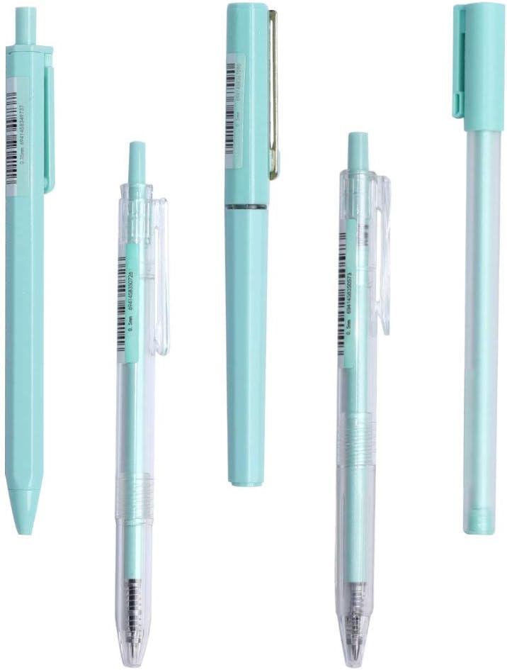Buqoo Gel Pens Set,0.3mm Pens Fine Point & 0.5mm Pens Fine Point, Black Quick-Drying Ink.There Are 5 Types Of Gel Ink Pens(Mint Green)