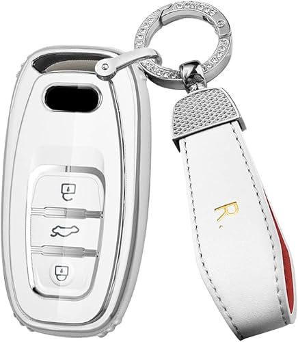 Miniatura 9 de ontto Funda para llave de automóvil compatible con Audi Q5 SQ5 Q3 Q7 Q8 A3 A4 A5 A6 A7 llavero inteligente sin llave con borde plateado negro