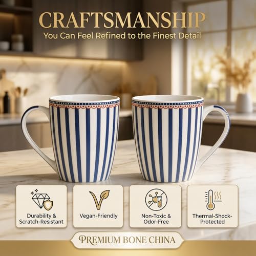 Image of UPC Premium Bone China Coffee Mug Set of 2 | Elegant Ceramic Tea & Coffee Cups for Home, Office & Cafe | Lightweight, Durable, Microwave & Dishwasher Safe Mug Set | Luxury Drinkware Collection