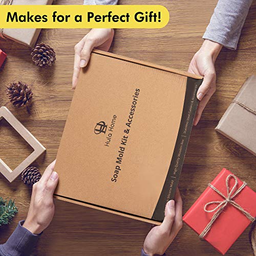 Soap Molds Making Kit With Wooden Cutter Measuring Box (44Oz Purple Silicone) | For Adults, Melt And Pour Or Cold Process, 100Pc Bags, Stainless Steel Wavy & Straight Slicer #TOP5