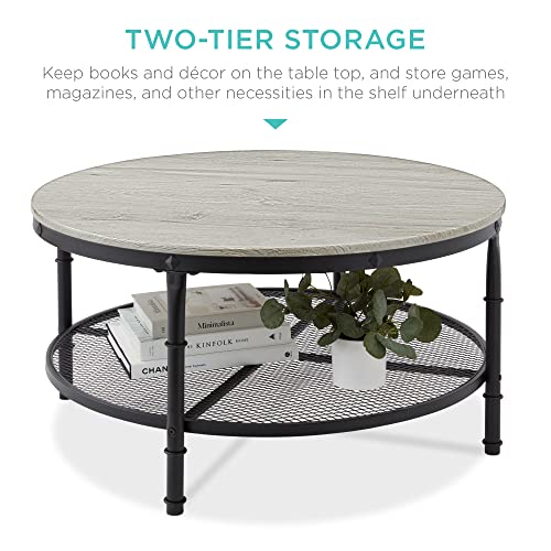 Best Choice Products SKY6457 2-Tier 35.5In Round Industrial Coffee Table, Rustic Steel Accent Table For Living Room thumb #4