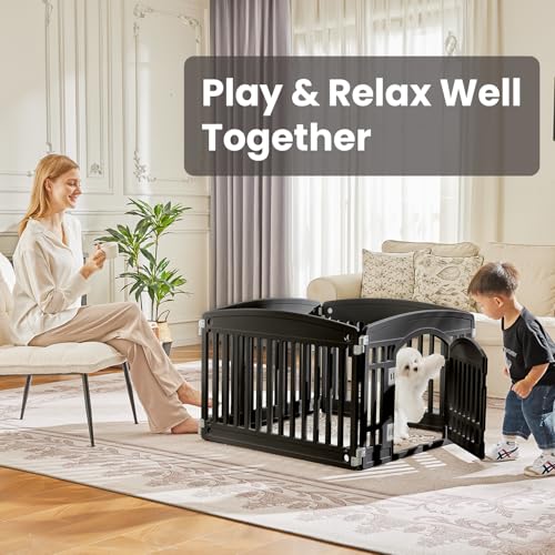 Image of Sweetcrispy Dog Playpen, Plastic Puppy Pet Fence, 4 Panels 24 Inch