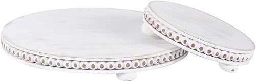 2 elevadores de madera para decoración con cuentas de pedestal de madera para encimera de cocina, elevadores rústicos para exhibición, decoración