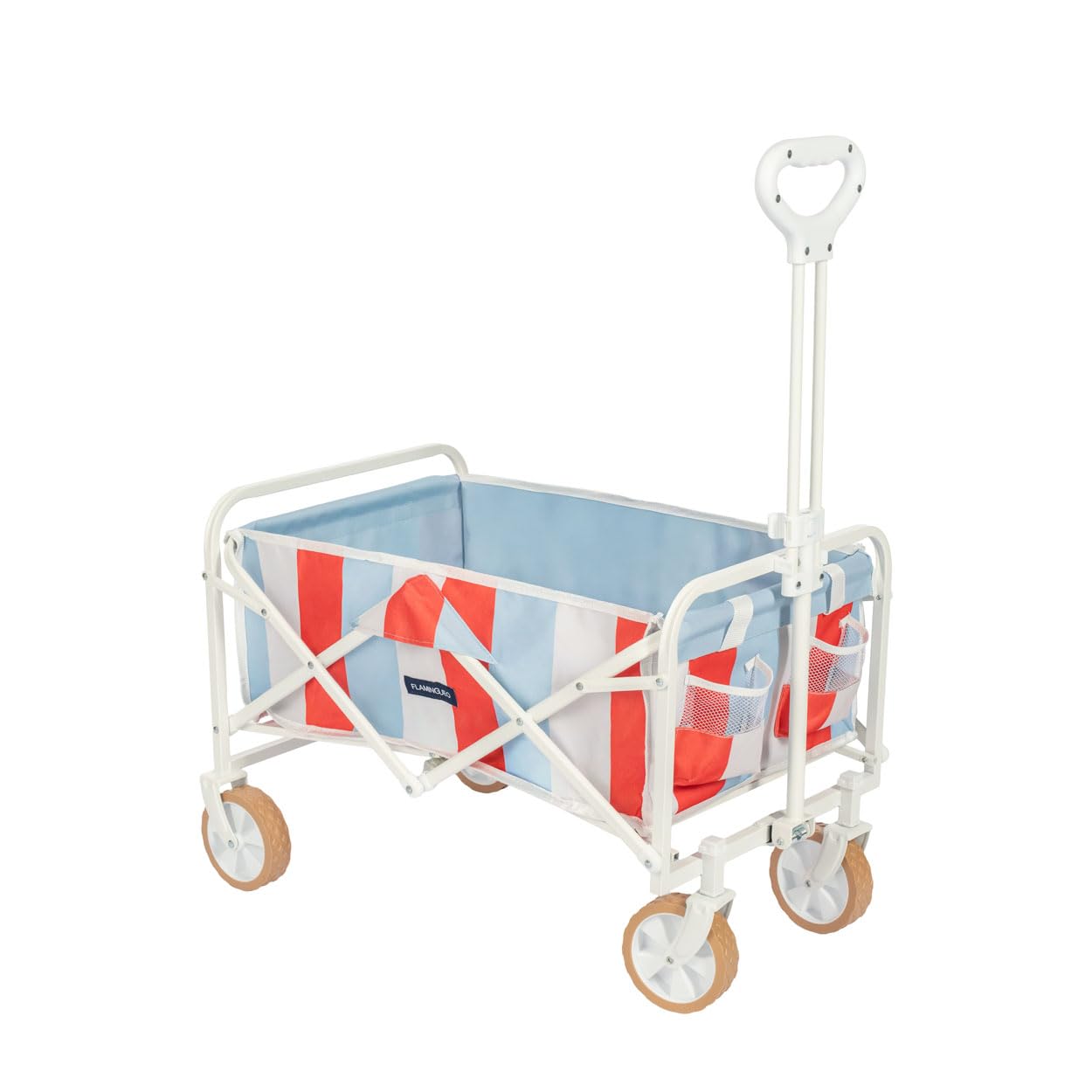 Flamingueo Bollerwagen Faltbar - Für Kinder - Für Strand und Garten - Mit Rädern - 360º Drehbar - Schutztasche - Doppelbecherhalter - Polyester und Stahl - Mehrfarbig