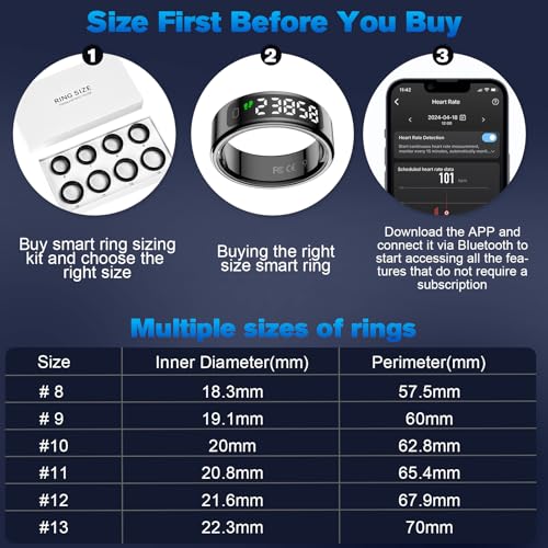 Smart Ring Health Tracker for Men/Women with LED Dispay Screen,Fitness Ring Sleep Tracker,Fast Charging,for Pedometer Exercise,Monitor Sleep,Heart Rate, Stress,Waterproof (Black,9) - Image 3