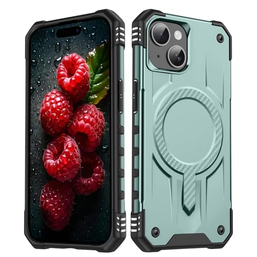 BailiTao Funda compatible con iPhone 14 Plus, funda magnética híbrida clásica, delgada, a prueba de golpes, protección estándar contra caídas, parte trasera resistente a los arañazos (verde1)