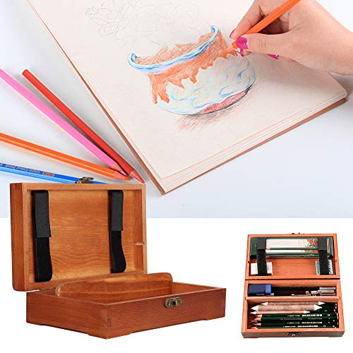 Image of Zunate Art Supply Wooden Storage Box with Locking Clasp for Pastels, Pencils, Pens, Markers, Brush