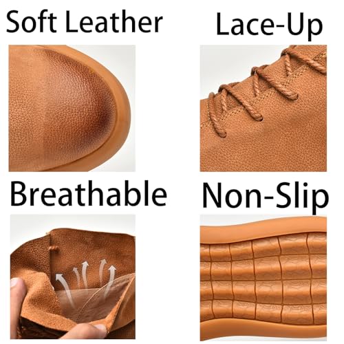 Mens Mid-Top Lace-Up Leather Chukka Ankle Boots Casual Comfortable Round Toe Non-Slip Shoes for Walking Outdoor Hiking4