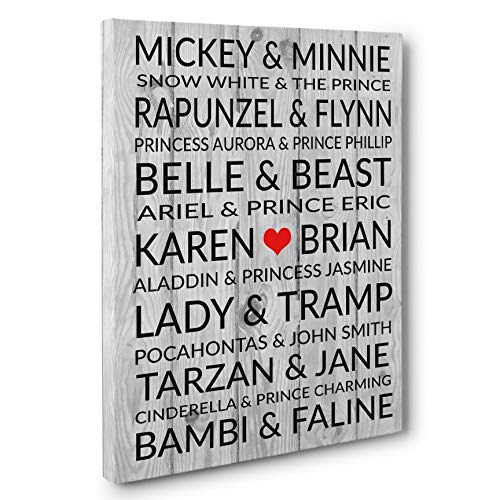 Famous Disney Couples Personalized Wedding Anniversary Gift CANVAS Gallery Wrap
