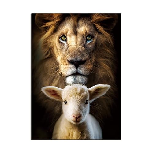 Onstthm Lienzo de león y cordero, decoración de pared cristiana, impresión HD, arte de pared para sala de estar, dormitorio, 24 x 36 pulgadas, sin marco