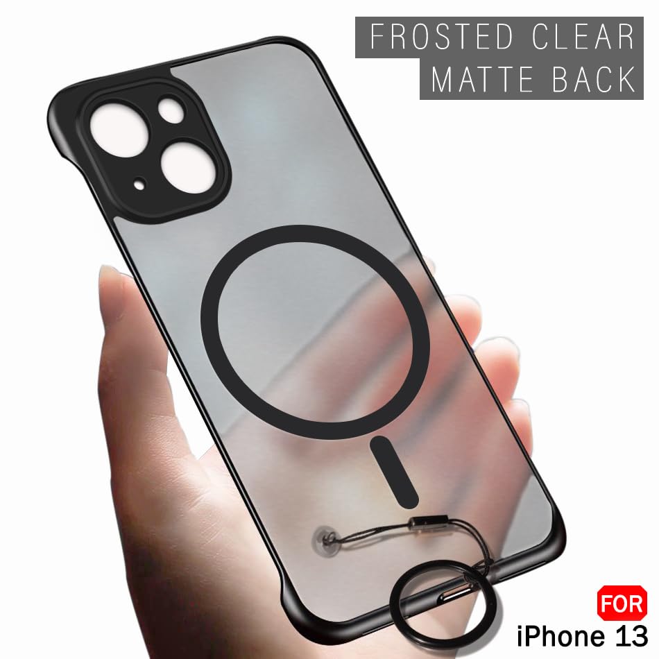 Image of TheGiftKart Hybrid Ultimate Slim Back Case Cover for iPhone 13 Compatible with Magsafe | Lightweight Profile | Frosted Matte Translucent Hard Back Case Cover for iPhone 13 (PC & TPU, Black Sides)