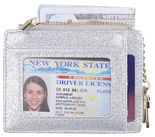 Image of Womens Slim RFID Credit Card Holder Mini Front Pocket Wallet Coin Purse Keychain (Star Sliver)