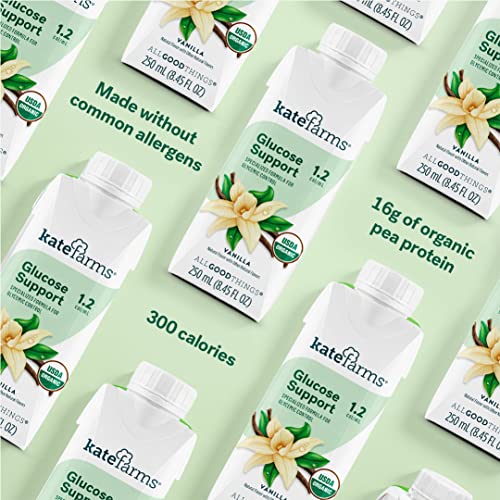 Kate Farms Glucose Support 1.2 Nutrition Shake, Plant Based, Meal Replacement for people with Diabetes, No Dairy, Gluten, Soy, or Artificial Sweeteners (Case of 12)