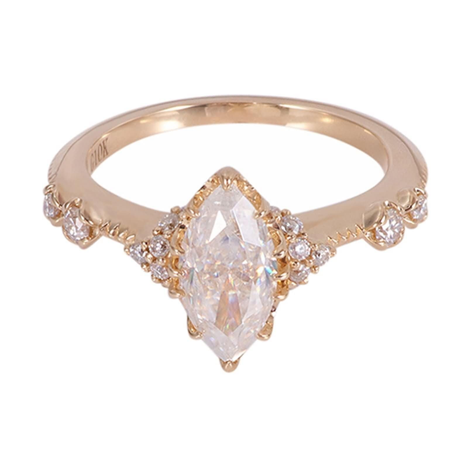 Anillo de oro para mujer 585 de oro auténtico de 14 quilates, anillos de parejas, blanco moissanita, marquesa, anillo de boda con forma de marquesa con moissanita, anillo para mujer