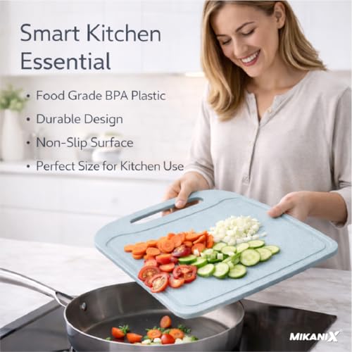 Image of MIKANIX Kitchen Plastic Chopping Board | Non-Slip Cutting Board for Vegetables, Fruits & Meat | Strong & Lightweight (3mm Thick)