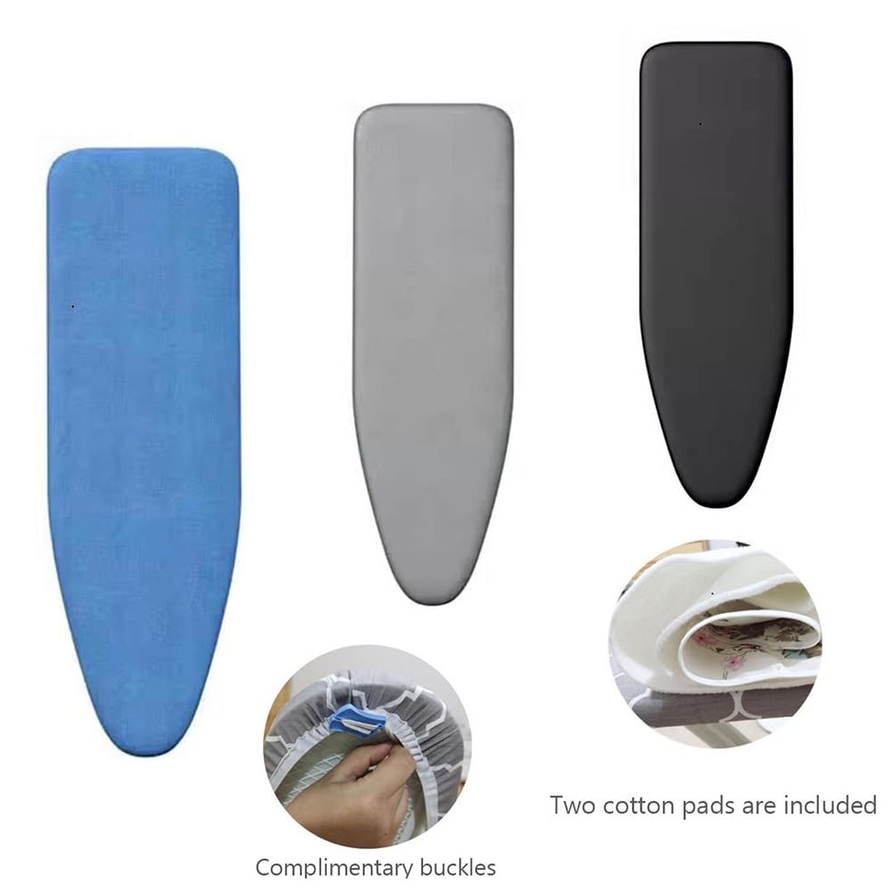 Funda extra gruesa para tabla de planchar de 120 x 38 cm, algodón azul y gris, acolchado de 7 mm, se adapta a tablas estándar, diseño antideslizante, fácil de limpiar