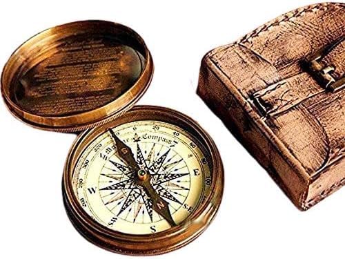 Brújula de bolsillo de latón con estuche de cuero miniatura 3