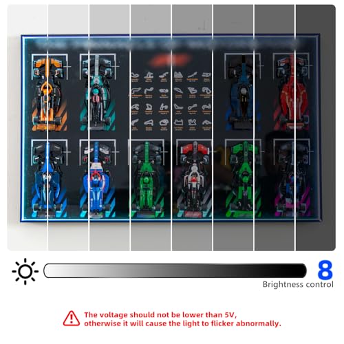 Image of Display Wallboard with RGB LED Lights Compatible with Lego Speed Champions F1 66802 10-in-1 Collector's Pack, 20 Color&22 Lighting Modes, Wall Mount Collectible F1 Model Car Kit