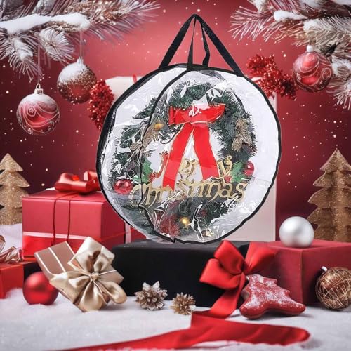 QISF 2 Pack 30X8 Inch Wreath Storage Bag, Christmas Wreath Clear Storage Container with Dual Zippered and Reinforced Handle for Xmas Holiday Seasonal Wreath Garland - Thumbnail 6