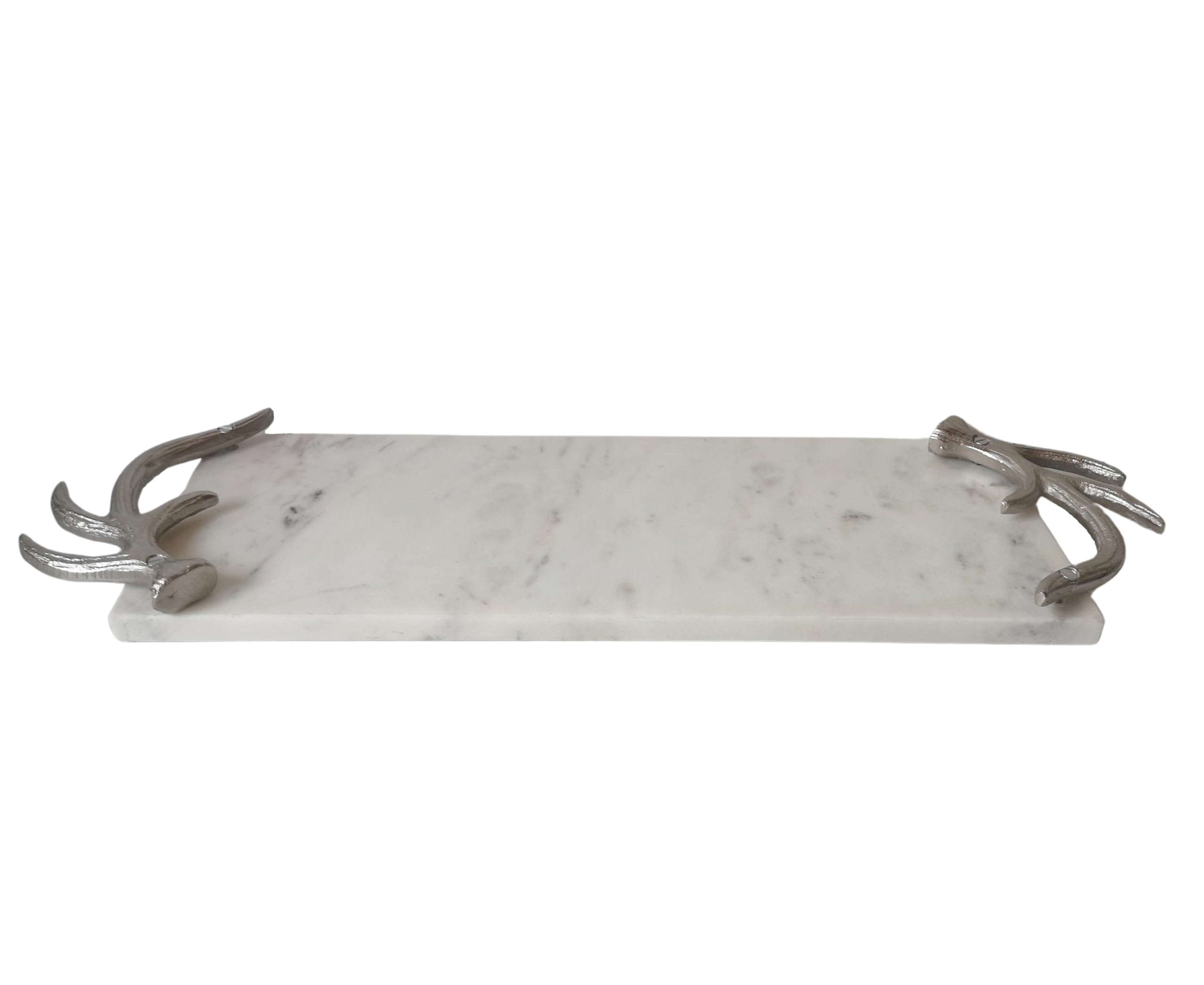 Deko Schale Tablett Marmor Metall silber Hirsch Rentier Reh Hirschkopf Geweih -2