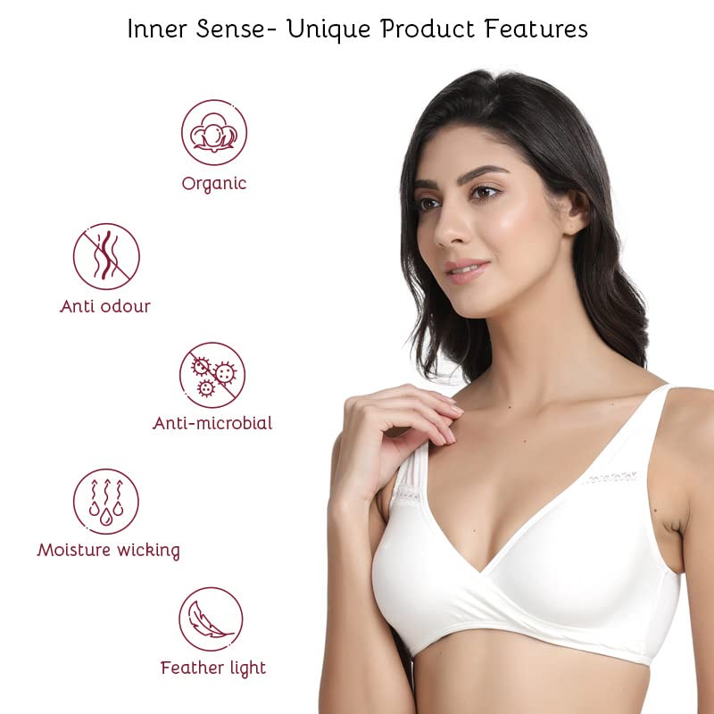 Image of Inner Sense Organic Cotton Bamboo Nursing Bra for Women I Overlap Feeding Bra with High Coverage and Wire-Free Design I Sleep Maternity Wear Without Padding