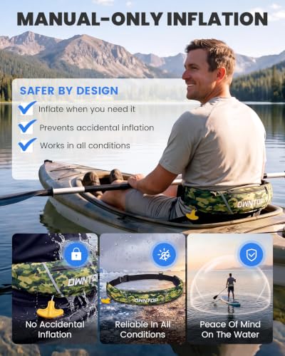 Image of Owntop Manual Inflatable Belt Pack, Adults Swim Jacket with Blowpipe & Whistle, 24g CO2 Cylinder Included, Low Profile for Kayaking, Fishing, Paddle Sports