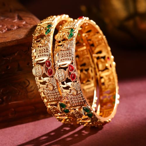 Image of Rubans Gold Plated Set of 2 Bangles Handcrafted Traditional Stylish Trendy Jewellery Gift for Women & Girls