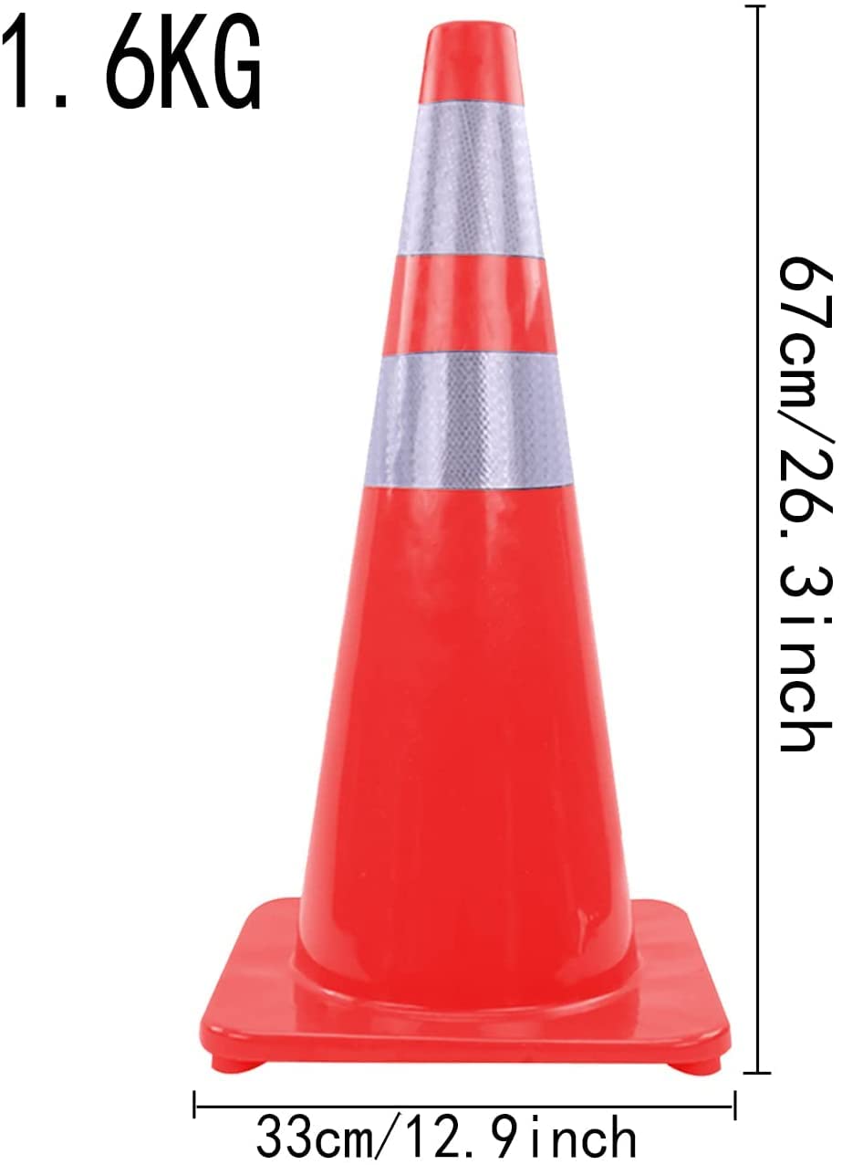 Cônes de signalisation routière durables en PVC, cônes de sécurité portatifs rouges, cônes de chantier lestés avec col réfléchissant, pour le stationnement, l'entraînement à la conduite et les al