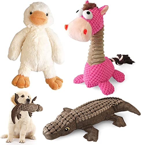 SUNKY Dog Squeaky Toys,Stuffed Plush Dog Chew Toys 3 Pack Durable Cute Dog Toys Set for Small, Medium, Large Dogs Puppy Pet Toys for Teething (Duck, Horse and Crocodile)