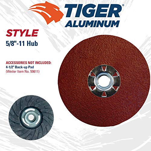 Image of Weiler 60603 Tiger Aluminum Resin Fiber Sanding & Grinding Disc, 4-1 /2 inch Diameter, 60 Grit, 5 /8 inch - 11 Hub (Pack of 25)