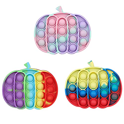 Aemotoy 3PCS Push Pop Bubble Sensory Fidget Toys for Kids Adults Silicone Rainbow Pumpkin Squeeze Toy Stress Anxiety Relief Toys Novelty Gift for Autism ADD ADHD,Colorful Pumpkin