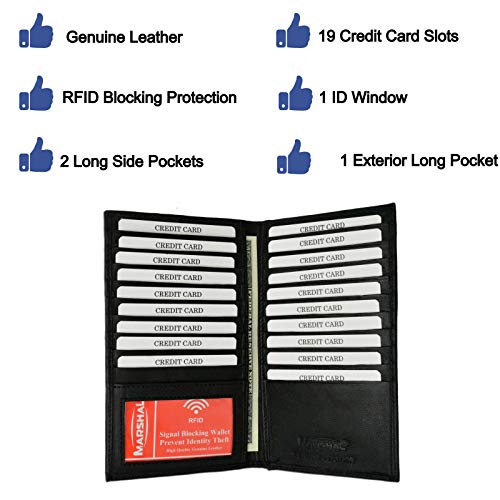 Marshal Bifold Leather RFID Blocking Wallet For Men & Women | Genuine Leather Holder With 19 Slots, 2 Bill Compartments & ID Window For Credit/Debit Cards, Money & More (Black) - Image 4