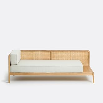 Wooden Sofa Bed with Rattan Backrest, 193 W -75 D- 65 H (cm)