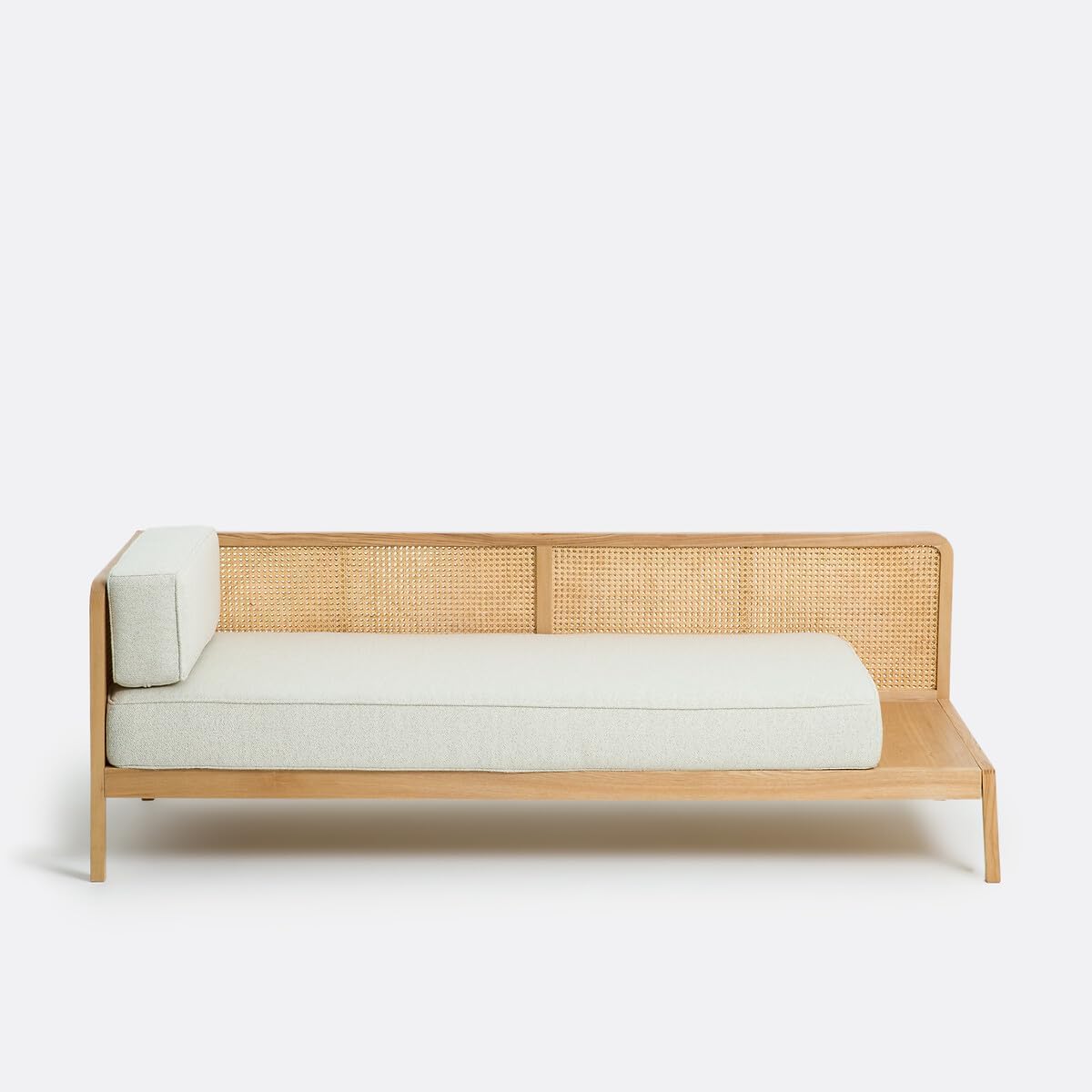 Wooden Sofa Bed with Rattan Backrest, 193 W -75 D- 65 H (cm)