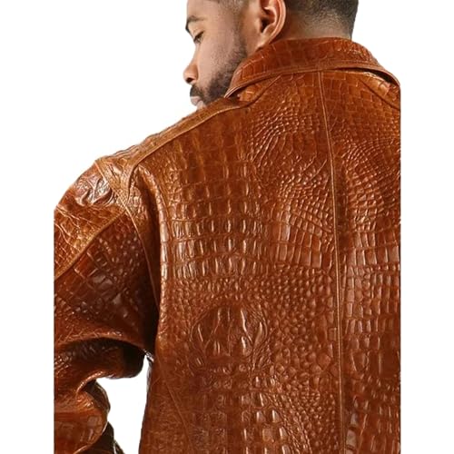 Men's Tan Brown Real Leather Motorcycle Jacket Genuine Alligator Crocodile premium leather skin Biker Jacket3