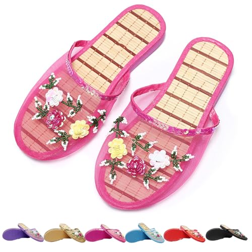 StoneLiquid Chinese Mesh Slippers For Women, New Chinese Mesh Bamboo Flats Slippers Sandal